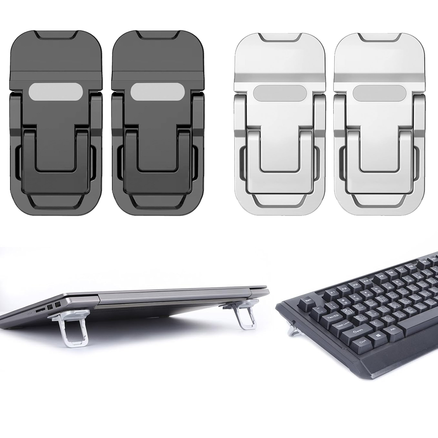 Laptop Stand Riser - 2個入り ポータブル折りたたみ式ノートパソコンスタンド 調節可能なノートブックライザーブラケット ユニバーサル冷却キーボードホルダー ノートパソコン用