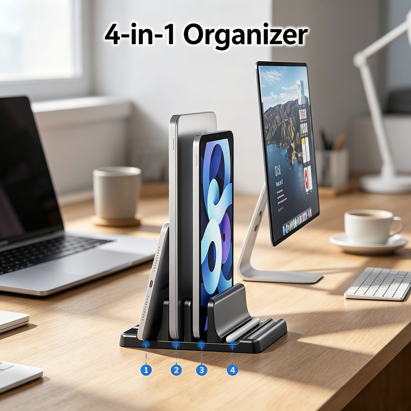 Laptop Stand Riser - 縦型ノートパソコンスタンド 多スロットノートブック収納ホルダー デスクトップ省スペースタブレットブックオーガナイザー 放熱ドックスタンド