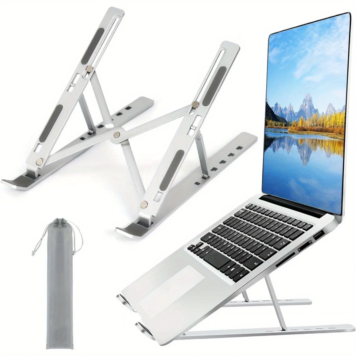 Laptop Stand Riser - 調節可能なアルミニウム製ラップトップスタンド - 6段階の高さ、8～16インチのラップトップ用の折りたたみ式でポータブルなデザイン、強化された通気性と熱