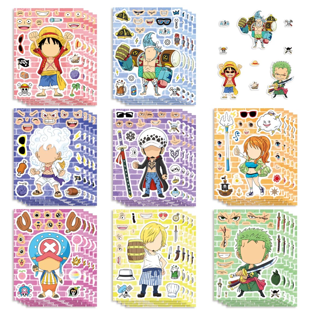 Laptop Accessories Kit - 8/16/24枚入り ワンピース ルフィ 子供用パズルステッカー 顔作成 組み立て式