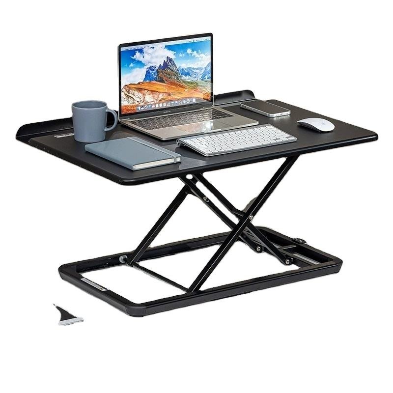 Laptop Stand Riser - 空気圧式高さ調節可能なスタンディングデスクライザー 二層式モニタースタンド ノートパソコンライザー 折りたたみ式モバイルワークステーション オフィス用