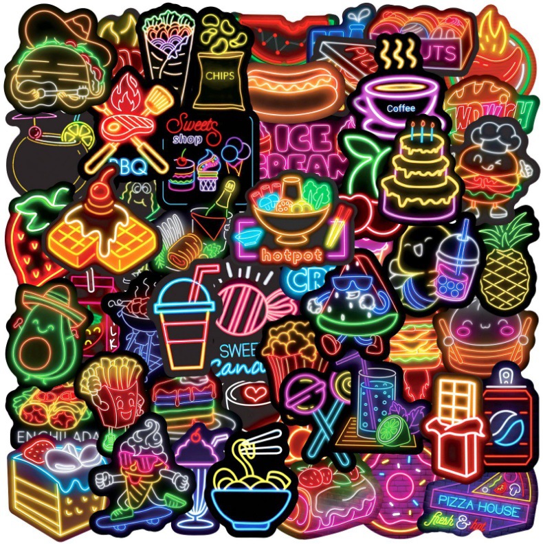 Laptop Accessories Cool - 50 個面白いかわいいネオン食品漫画ステッカーデカール落書きラップトップスーツケースノート日記クールな装飾ステッカー子供のおもちゃ