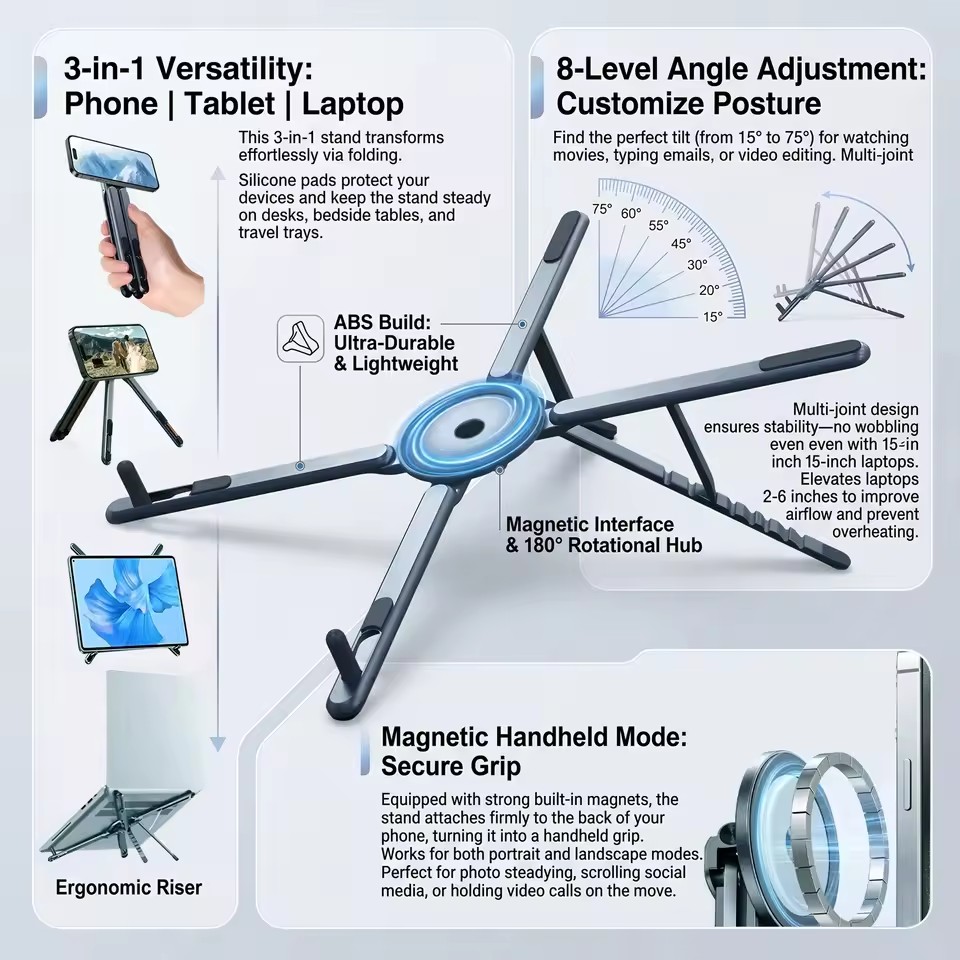携帯電話用マグネット式ホルダー＆自撮り棒 3-in-1 折り - Laptop Related Accessories のレビューと価格