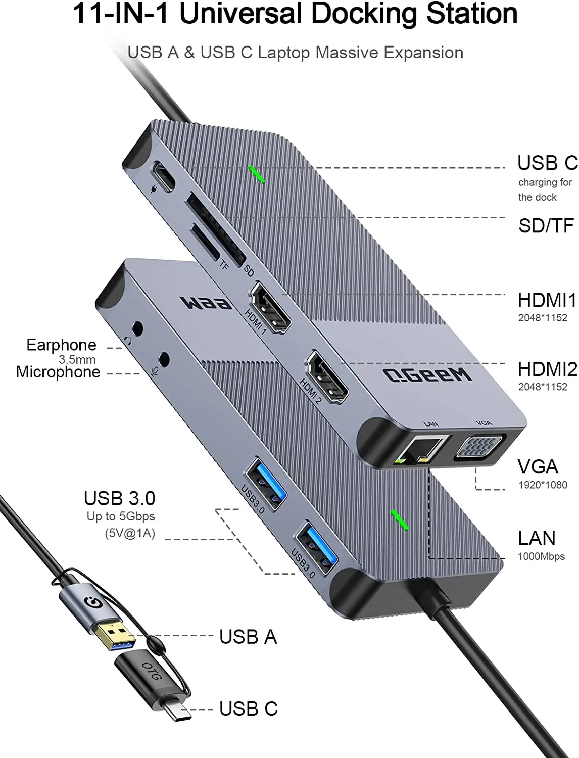 QGeeM USB 3.0 ドッキングステーション、トリプル - Laptop Accessories Hub のレビューと価格