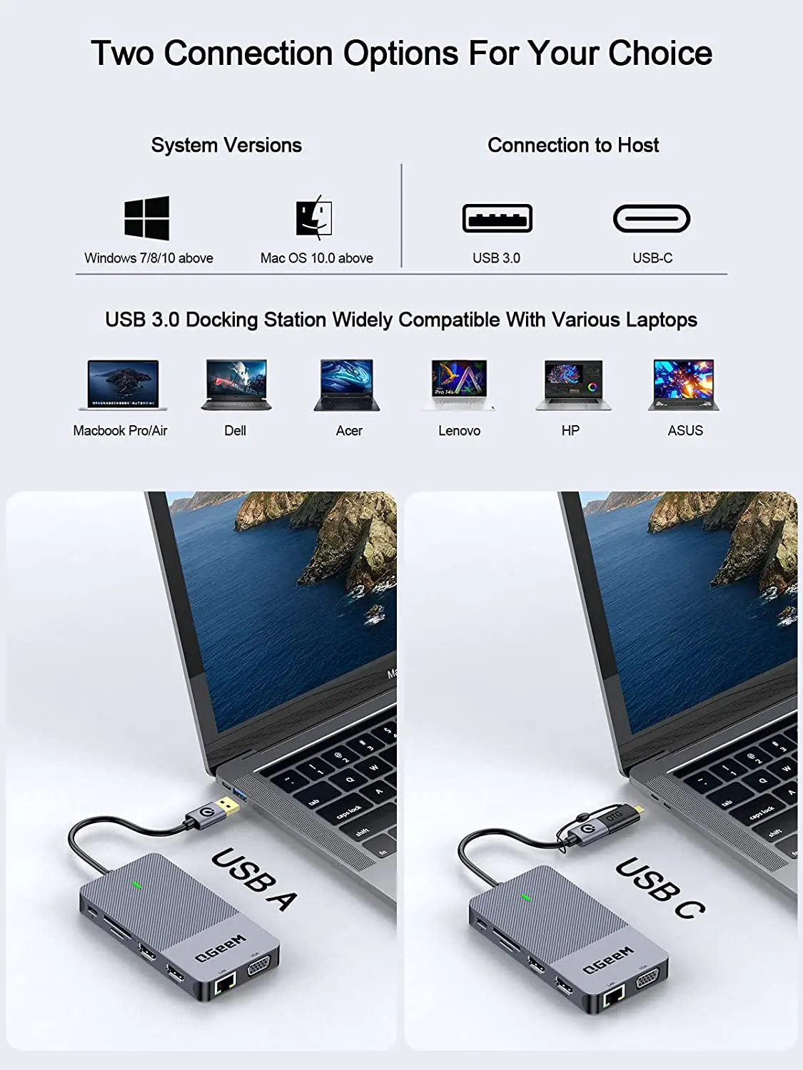 QGeeM USB 3.0 ドッキングステーション、トリプル - Laptop Accessories Hub のレビューと価格